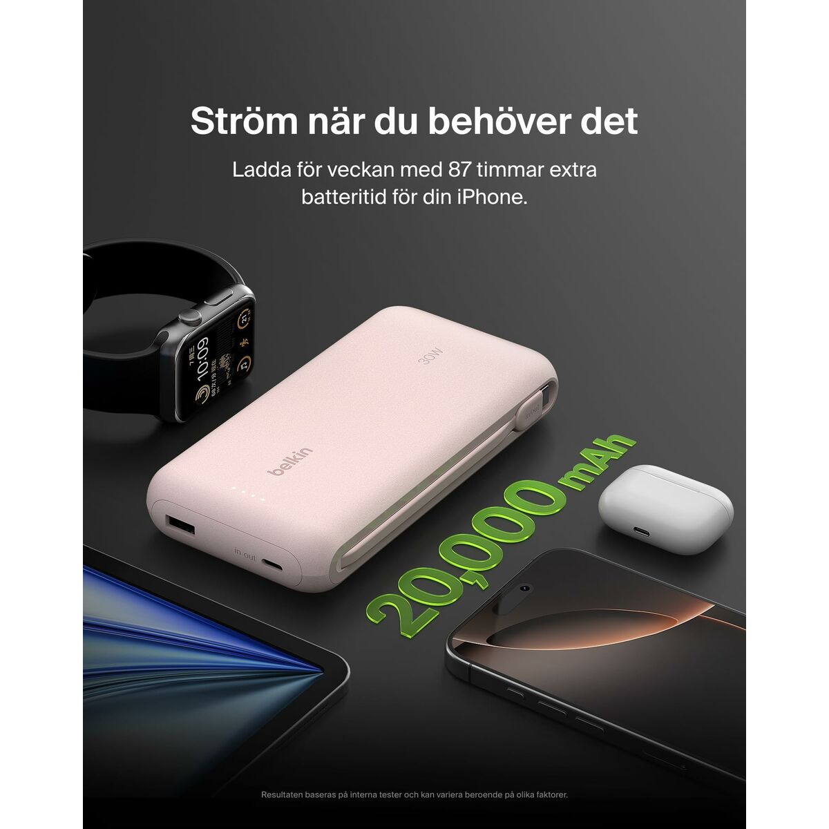 Powerbank Belkin Rosa 20000 mAh finns hos Aktivcamping