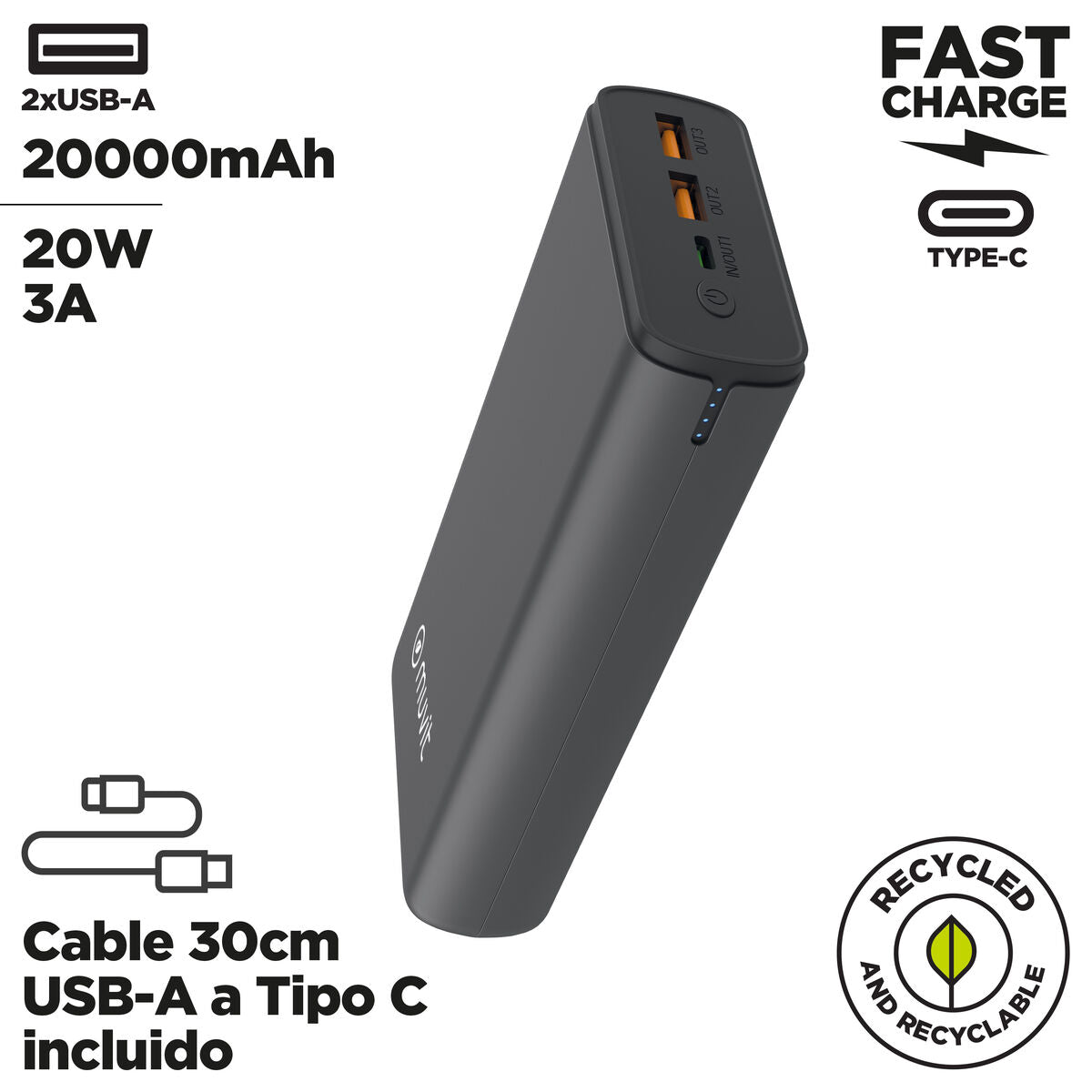 Powerbank Muvit for Change DP200G-R-PD finns hos Aktivcamping