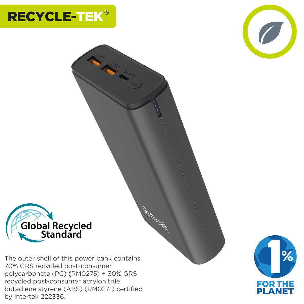 Powerbank Muvit for Change DP200G-R-PD finns hos Aktivcamping