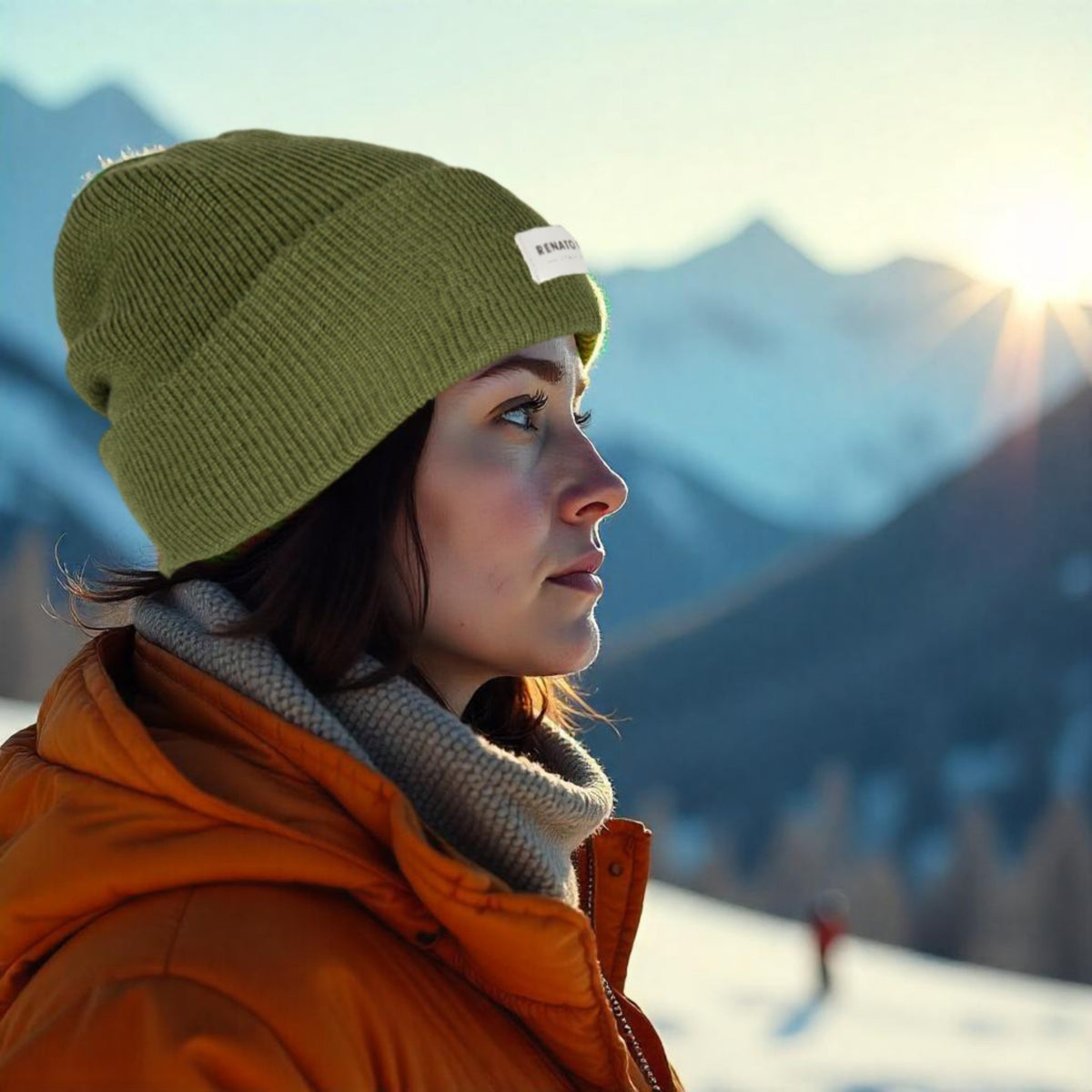 MONVISO dubbellager stickad ullmössa grön unisex värmande RB5001E
