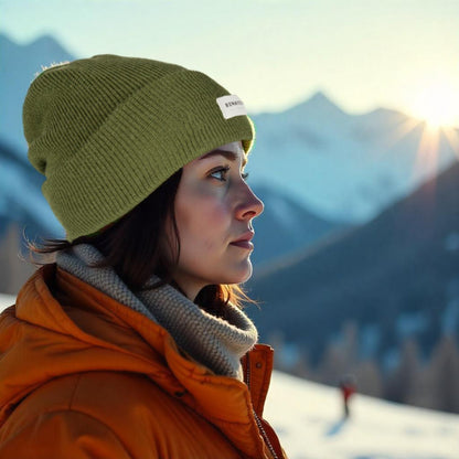 MONVISO dubbellager stickad ullmössa grön unisex värmande RB5001E