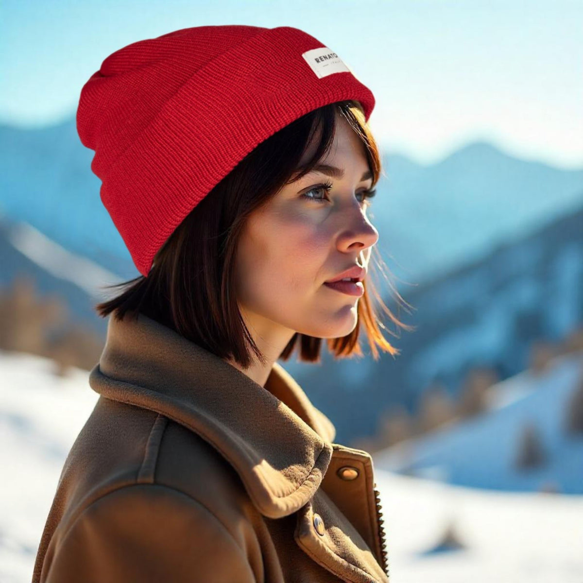 MONVISO Dubbel Lager Stickad Mössa Röd Italien Unisex RB5001V