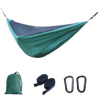 Hängmatta 2 Personers Camping Hammock med Myggnät och Regnskydd