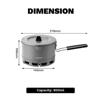 Ultralight heat exchanger pot 800ml camping cookware grey