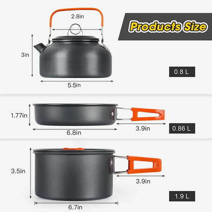 Camping Kokkärlsset Non-Stick Lätta Grytor för 2-3 Personer