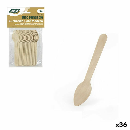 Set of spoons Algon Coffee/Café Wood 24 Pieces 11 cm (36 pieces)