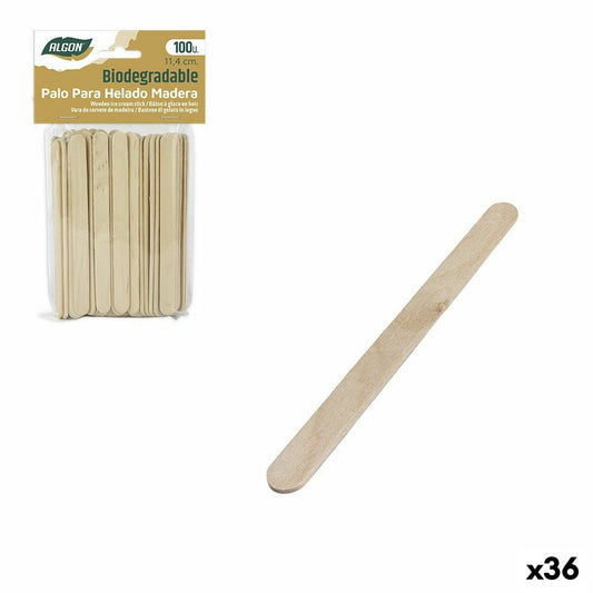 Set of ice cream sticks Algon Wood 100 Pieces 11.4 x 1 x 0.2 cm (36 pieces)