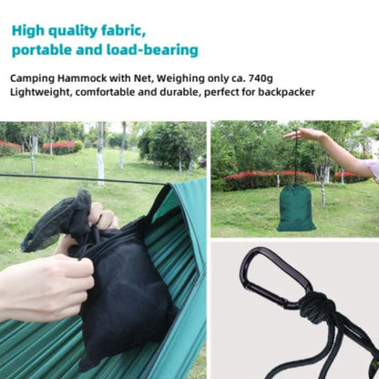 Hängmatta 2 Personers Camping Hammock med Myggnät och Regnskydd