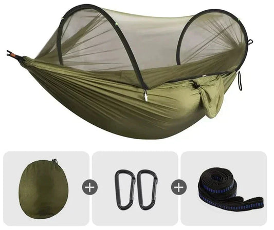 Campinghammock 3-i-1 med myggnät snabböppning och hållbar nylon-0