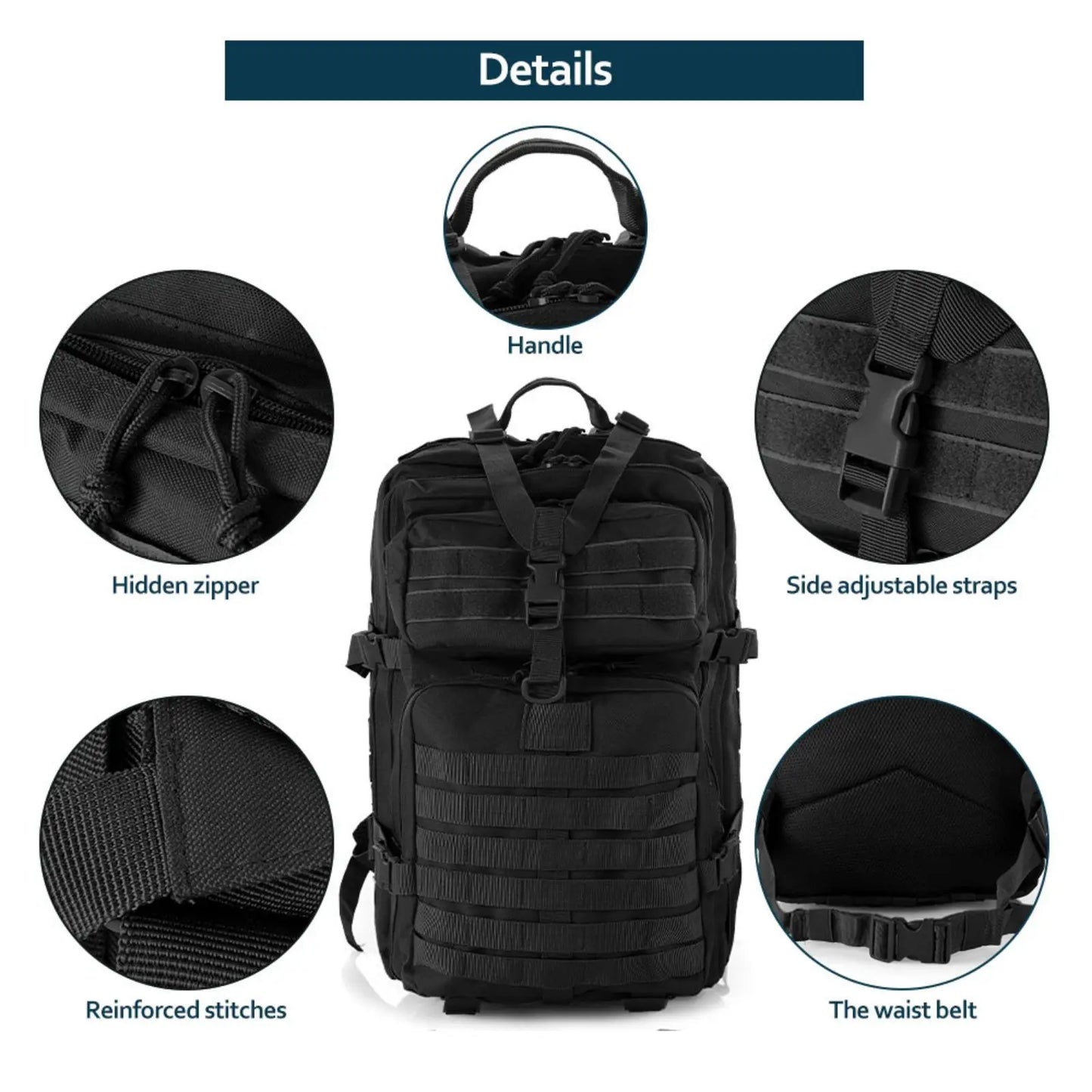 Vandringsryggsäck 25L Outdoor Vattentät ryggsäck svart