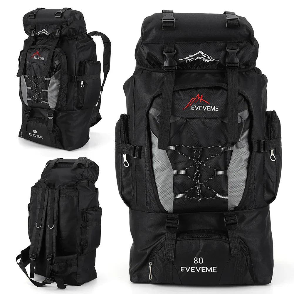 Stor Ryggsäck Vattentät Outdoor Svart 80L