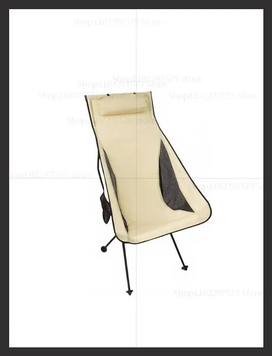 Bärbar campingstol med nackstöd beige, lättviktsdesign, robust ram-4