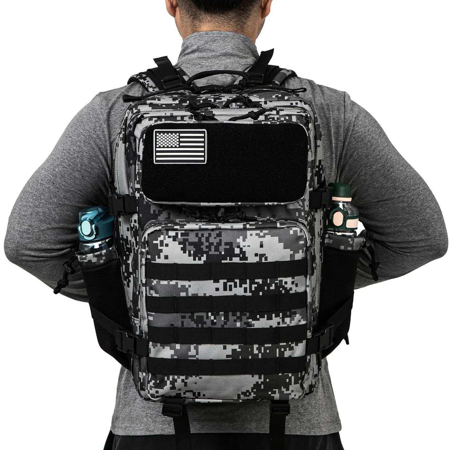 Vattentät Taktisk Ryggsäck Svart Camo MOLLE 45L
