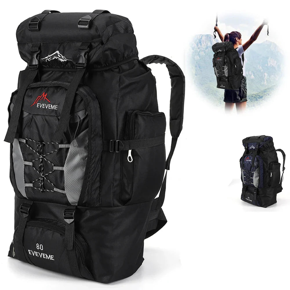 Stor Ryggsäck Vattentät Outdoor Svart 80L