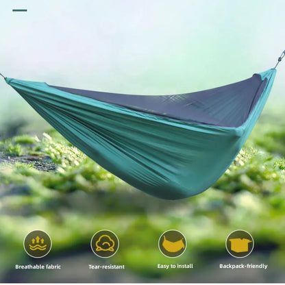 Hängmatta 2 Personers Camping Hammock med Myggnät och Regnskydd
