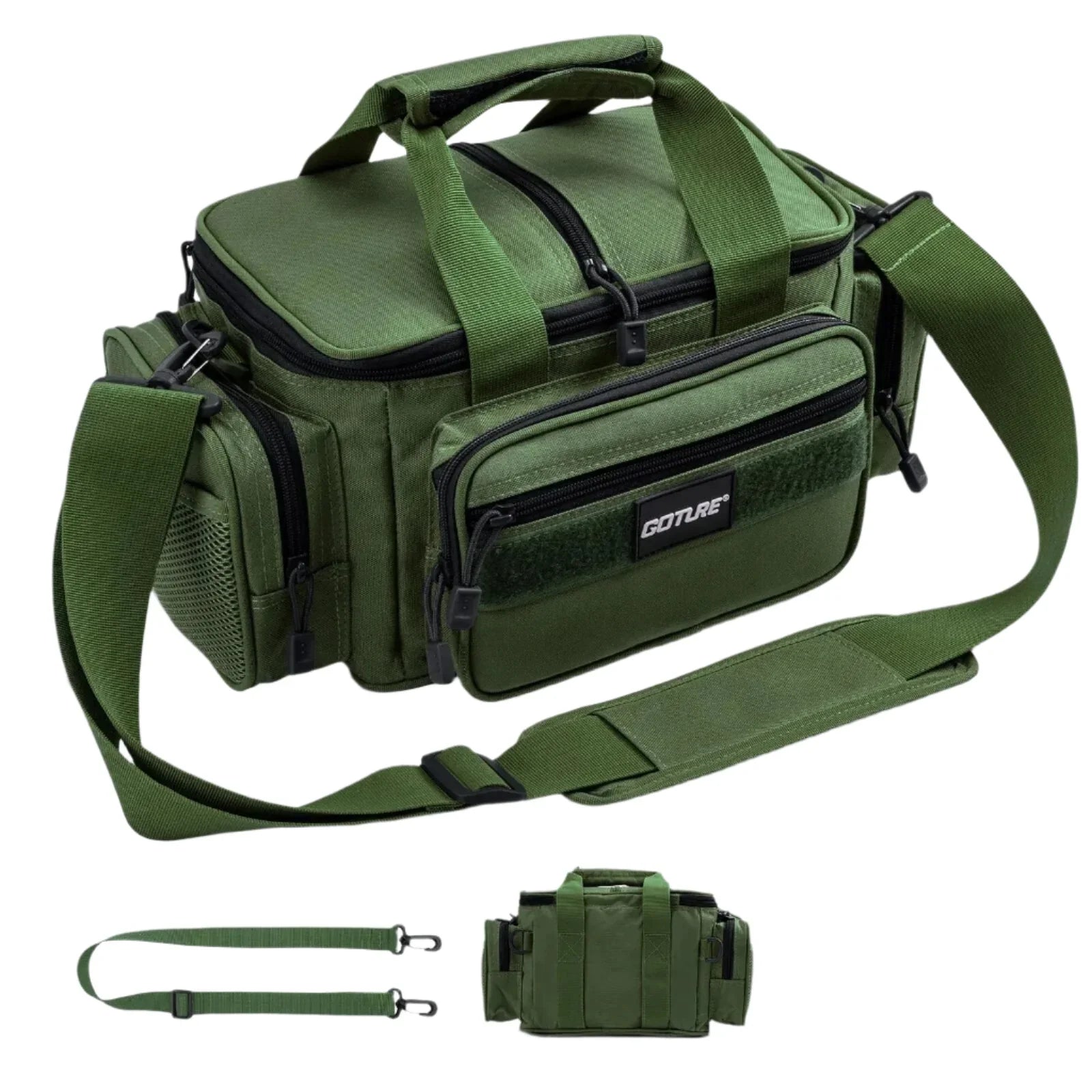 Fiskeväska grön 600D Oxford slitstark högkapacitets outdoor väska finns hos Aktivcamping