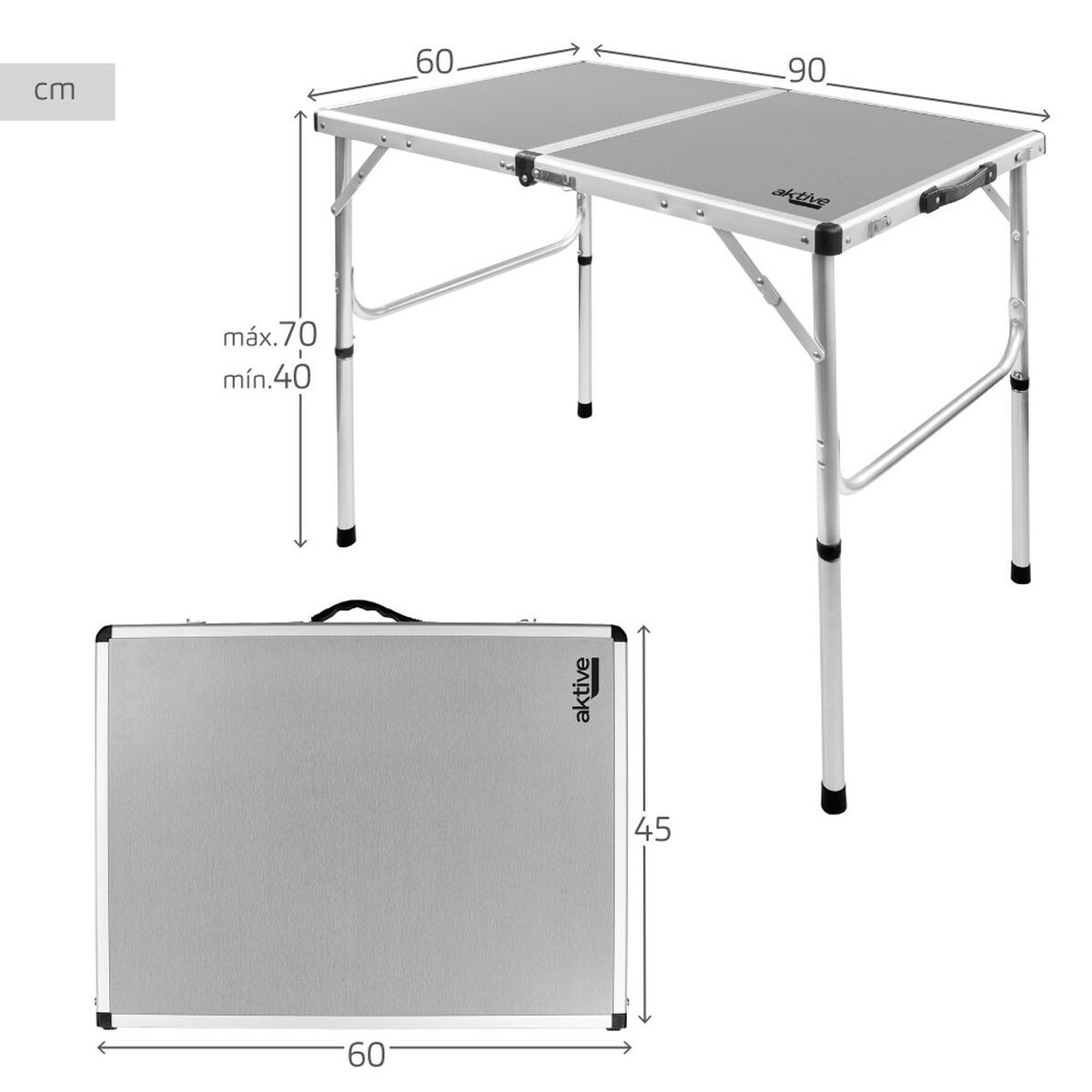 Fällbord Aktive Camping Grå 90 x 70 x 60 cm (2 antal)