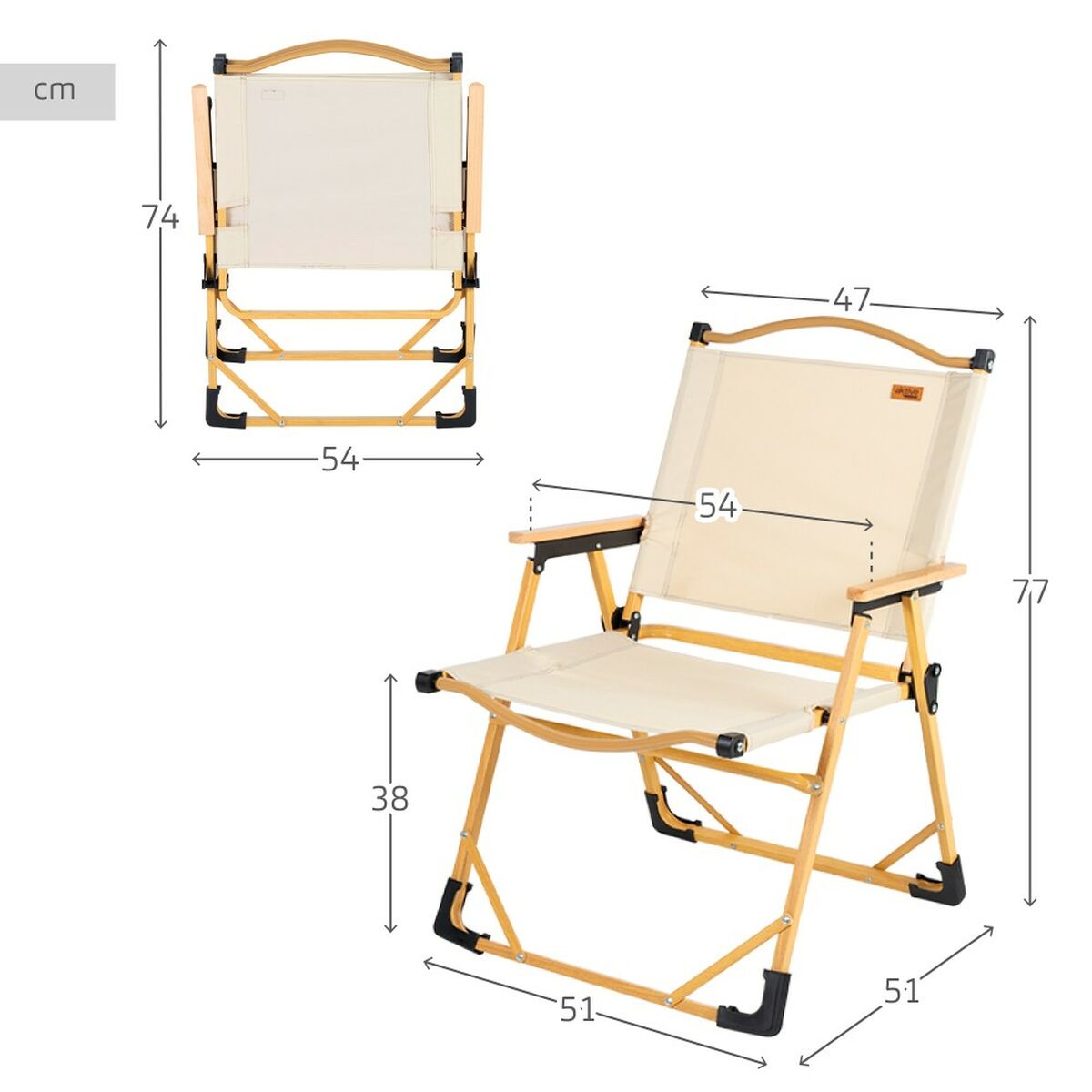 Folding camping chair Aktive Sabana Jord 47 x 77 x 51 cm (2 pieces)