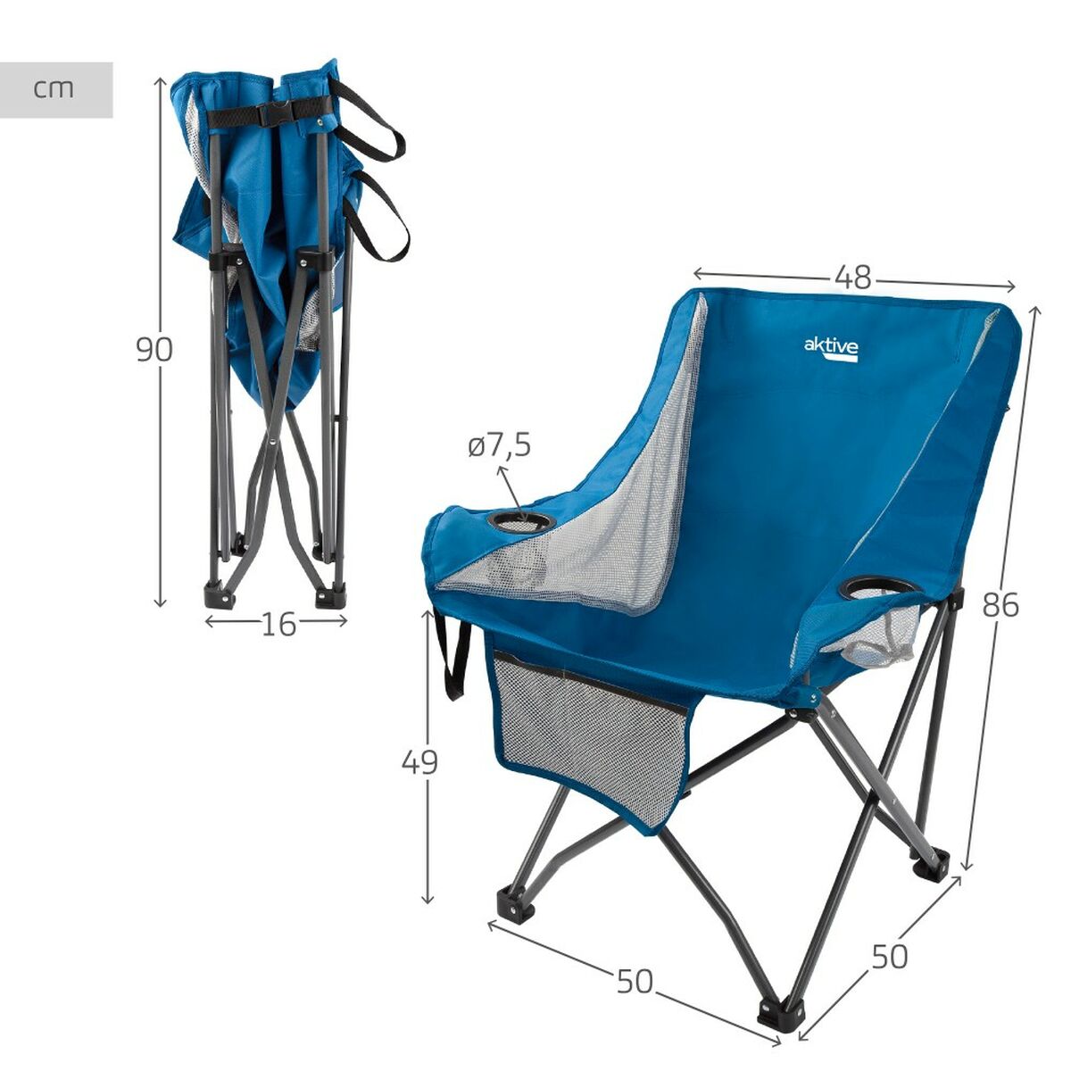 Folding camping chair Aktive Blue 48 x 86 x 50 cm (2 pieces)