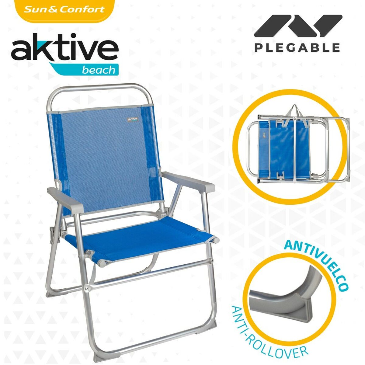 Beach chair Aktive Gomera Blue 48 x 88 x 50 cm Aluminum Foldable (4 pieces)