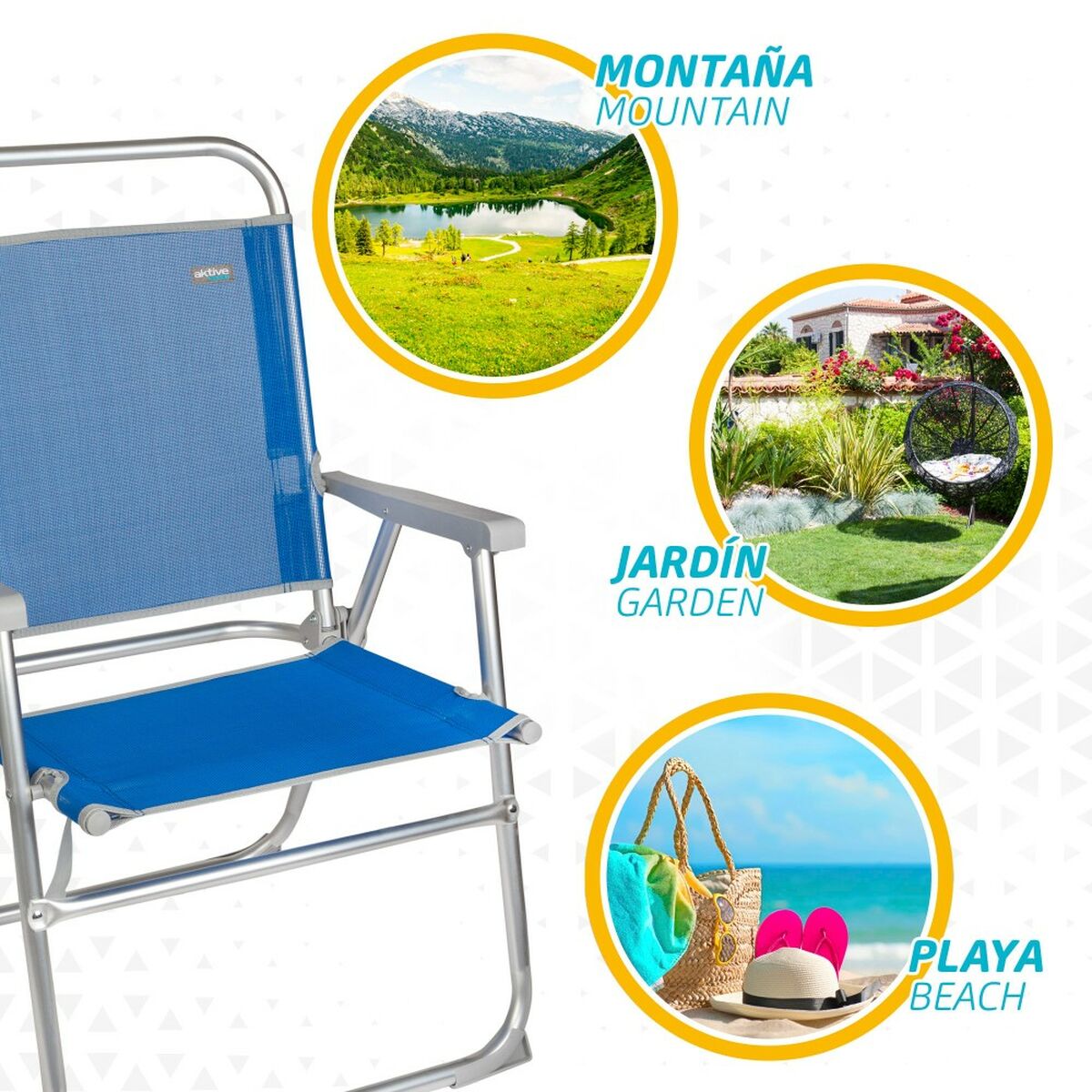 Beach chair Aktive Gomera Blue 48 x 88 x 50 cm Aluminum Foldable (4 pieces)