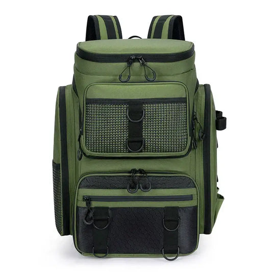 Fiskeryggsäck med spöhållare 50L vattentät camping grön Oxford nylon finns hos Aktivcamping