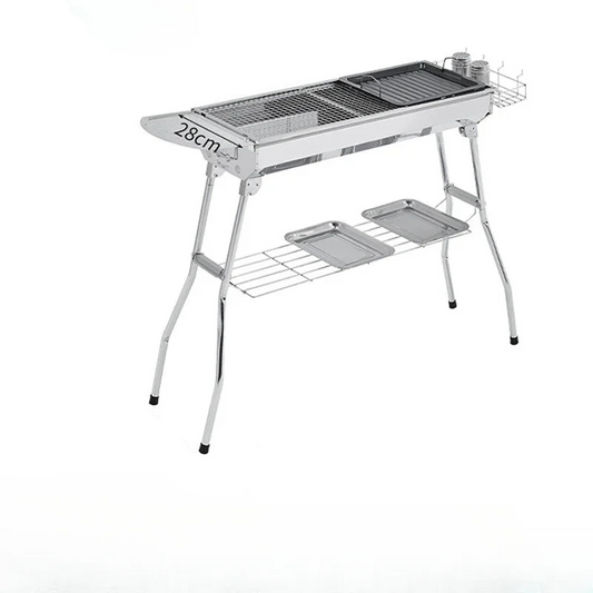 Portable Outdoor Stainless Steel Charcoal Grill Foldable BBQ Tool Silver-0