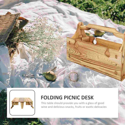 Hopfällbart Picknickbord med Förvaringskorg och Dryckeshållare