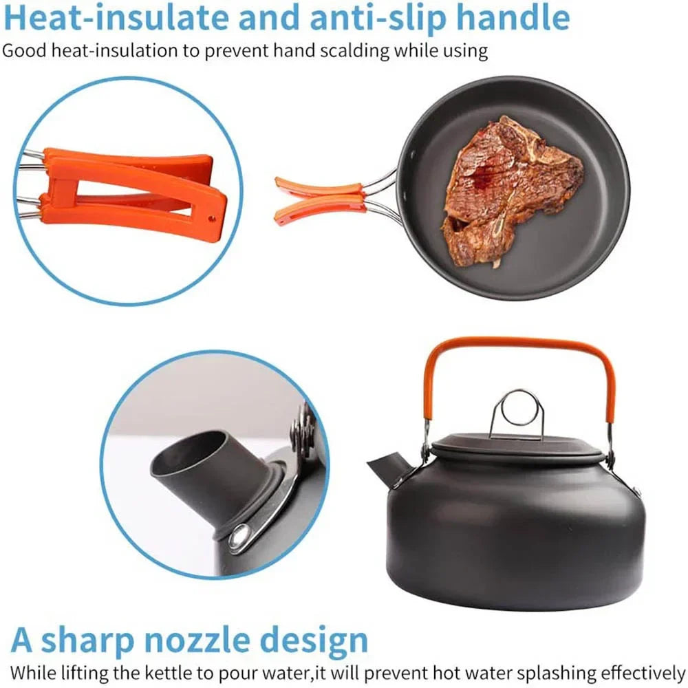 Camping Kokkärlsset Non-Stick Lätta Grytor för 2-3 Personer