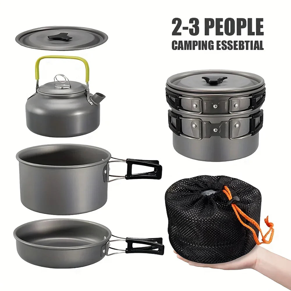 Campingset för utomhus matlagning portabelt 11-delar svart