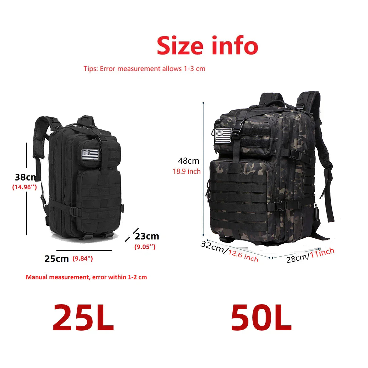 Vandringsryggsäck 25L Outdoor Vattentät ryggsäck svart
