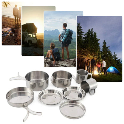 Camping Kokkärlsset Rostfritt Stål Lättvikt 8 delar
