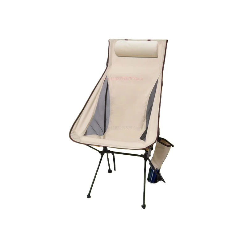 Bärbar campingstol med nackstöd beige, lättviktsdesign, robust ram