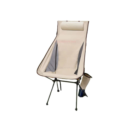 Bärbar campingstol med nackstöd beige, lättviktsdesign, robust ram