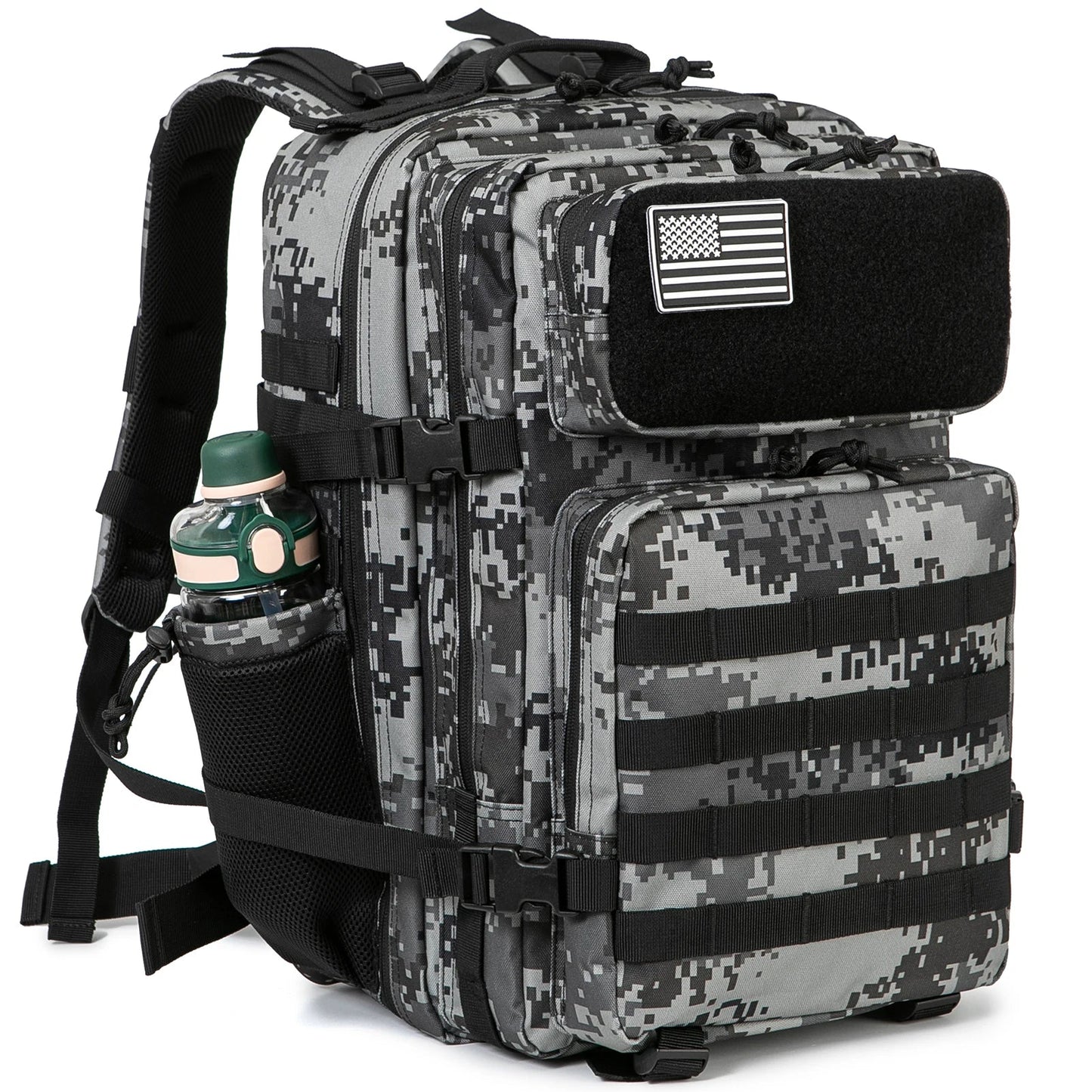 Vattentät Taktisk Ryggsäck Svart Camo MOLLE 45L