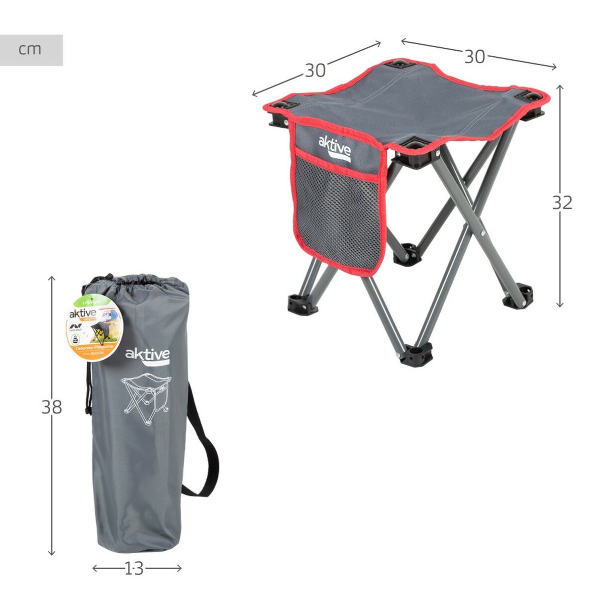 Sittpall Aktive Hopfällbar Camping Grå 30 x 32 x 30 cm (4 antal) finns hos Aktivcamping