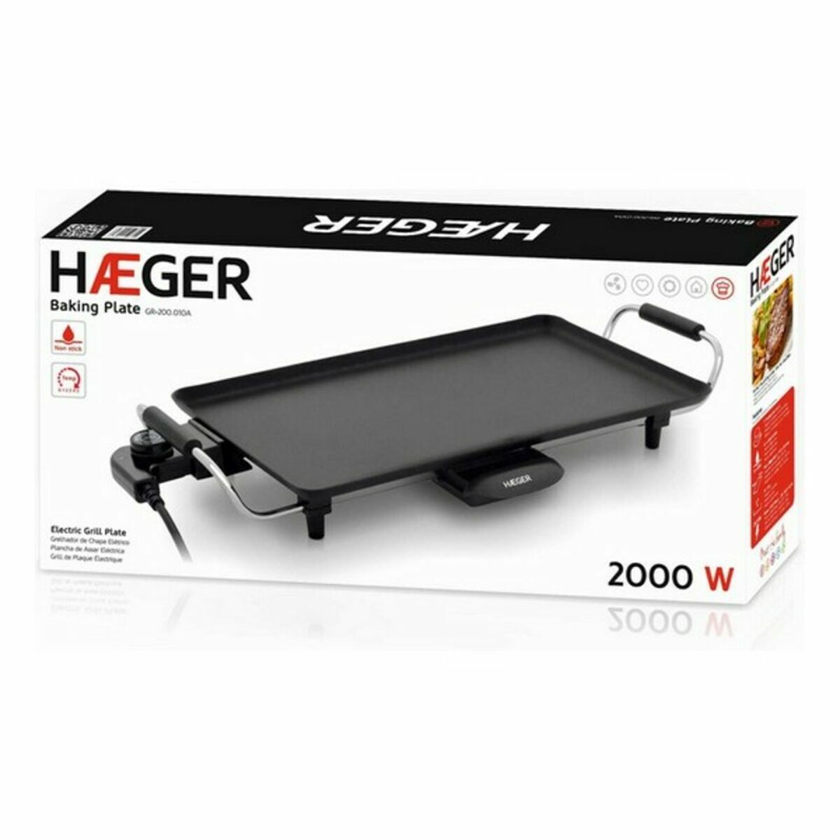 Slät grillplatta Haeger GR-200.010A Svart 2000 W finns hos Aktivcamping