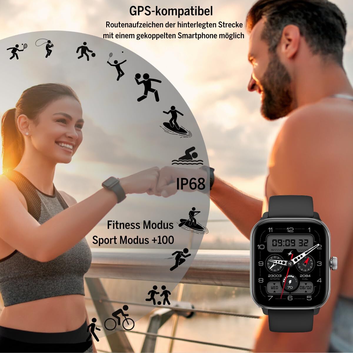 Smartklocka beafon WATCH 201 1,85" Svart Silvrig finns hos Aktivcamping