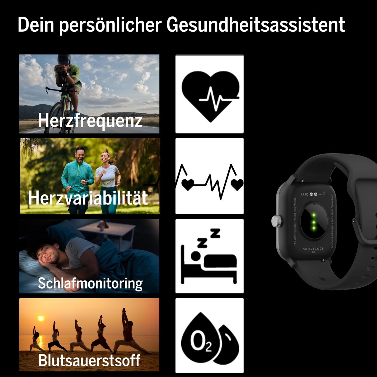 Smartklocka beafon WATCH 201 1,85" Svart Silvrig finns hos Aktivcamping