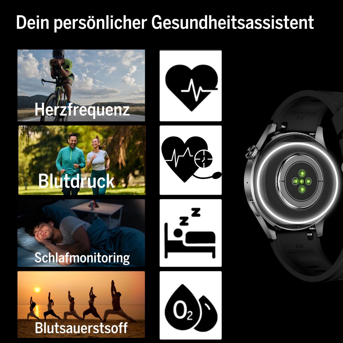Smartklocka beafon WATCH 301 44 mm 1,45" Svart finns hos Aktivcamping