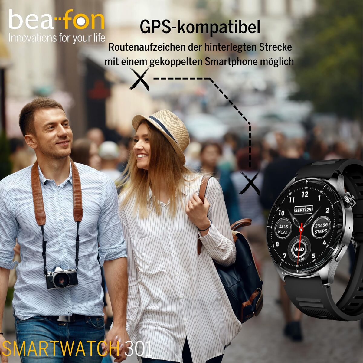 Smartklocka beafon WATCH 301 44 mm 1,45" Svart finns hos Aktivcamping