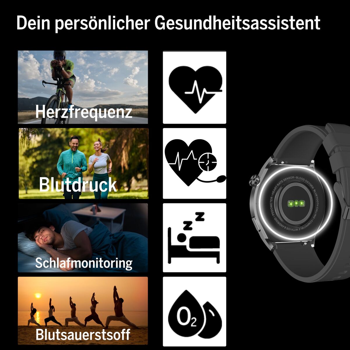 Smartklocka beafon WATCH 401 43 mm 1,43" Svart Silvrig finns hos Aktivcamping