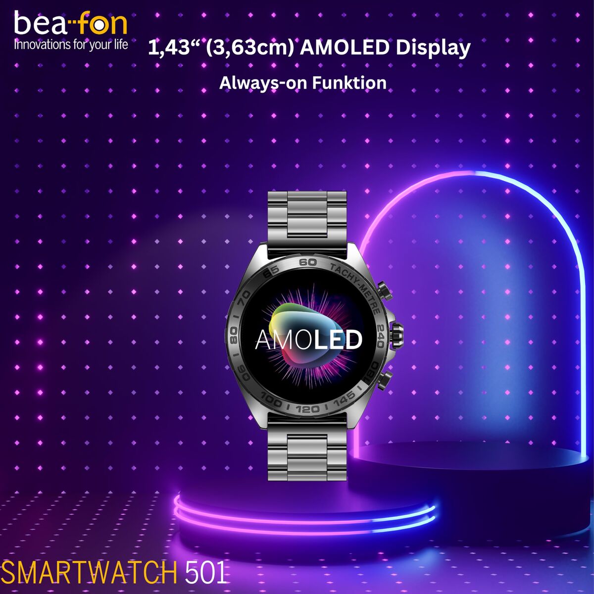 Smartklocka beafon WATCH 501 1,43" Stål Svart matt - finns hos Aktivcamping