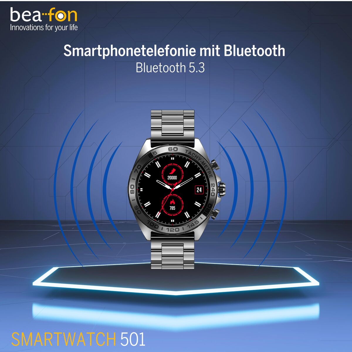 Smartklocka beafon WATCH 501 1,43" Stål Svart matt - finns hos Aktivcamping