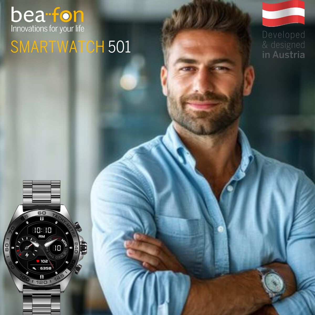 Smartklocka beafon WATCH 501 1,43" Stål Svart matt - finns hos Aktivcamping