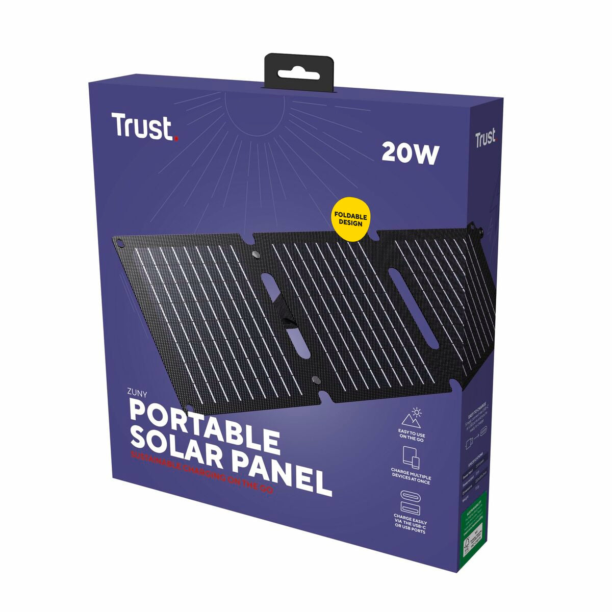 Solcellspanel Bärbar Trust Zuny 20 W finns hos Aktivcamping