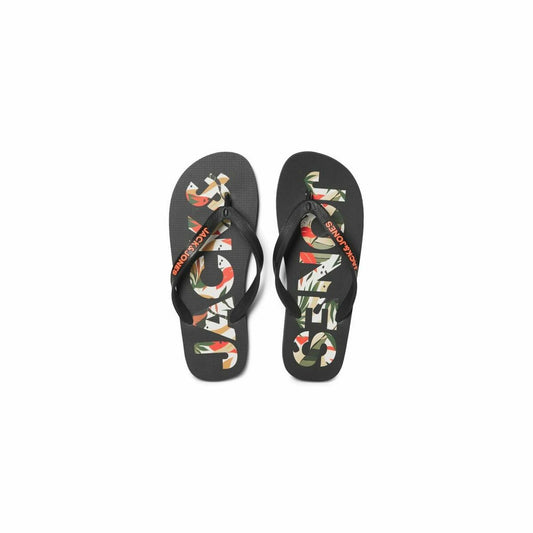 Strandtofflor för män Jack & Jones FWLOGO PALM PRINT 12230642 Svart finns hos Aktivcamping