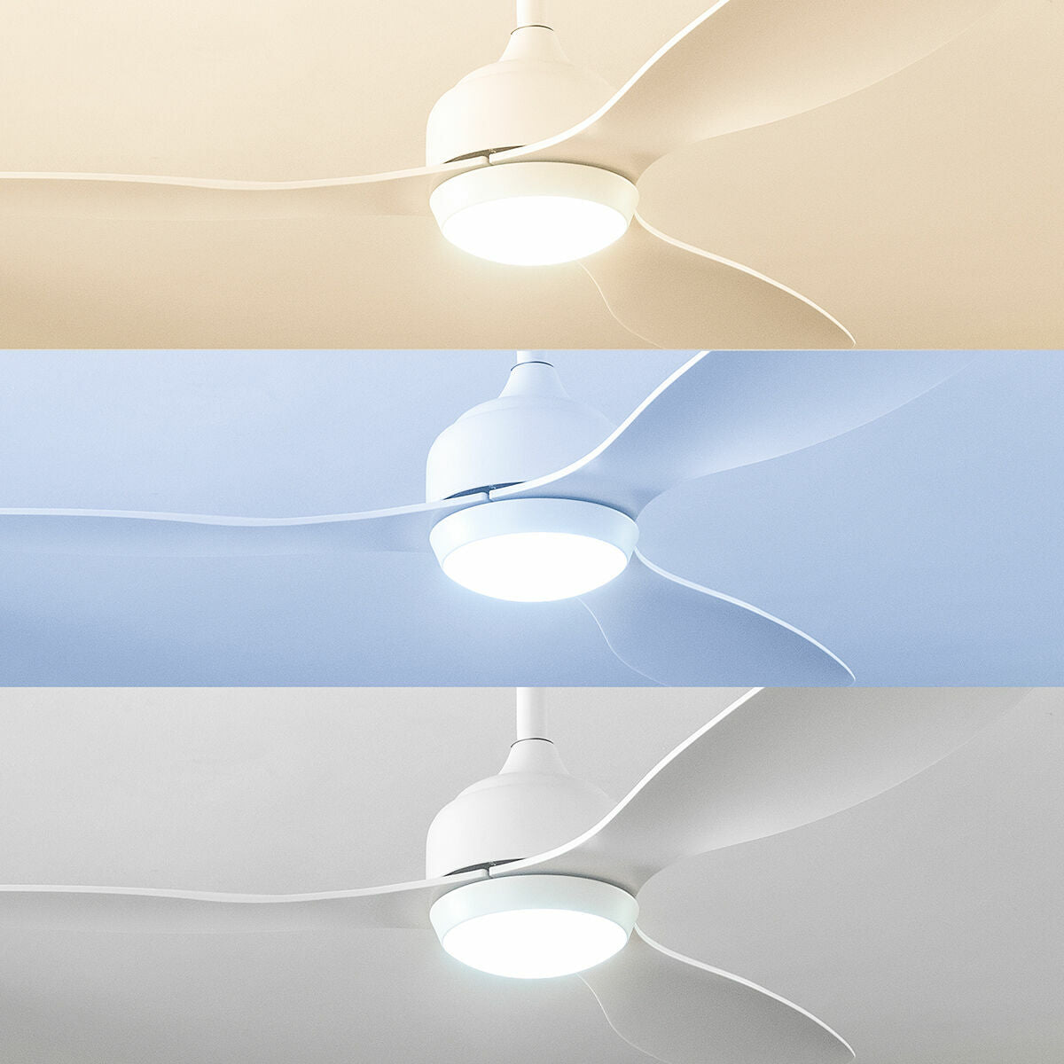 Takfläkt med LED-ljus och 3 ABS-blad Flaled InnovaGoods Vit 36 W 52" Ø132 cm - finns hos Aktivcamping