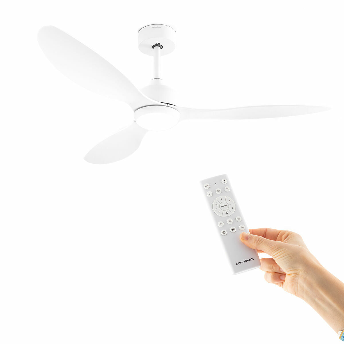 Takfläkt med LED-ljus och 3 ABS-blad Flaled InnovaGoods Vit 36 W 52" Ø132 cm - finns hos Aktivcamping