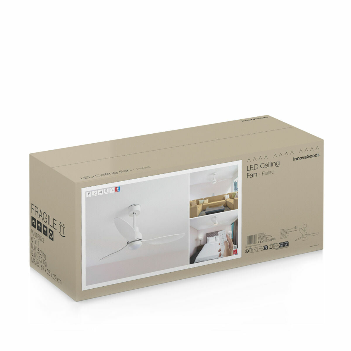 Takfläkt med LED-ljus och 3 ABS-blad Flaled InnovaGoods Vit 36 W 52" Ø132 cm - finns hos Aktivcamping